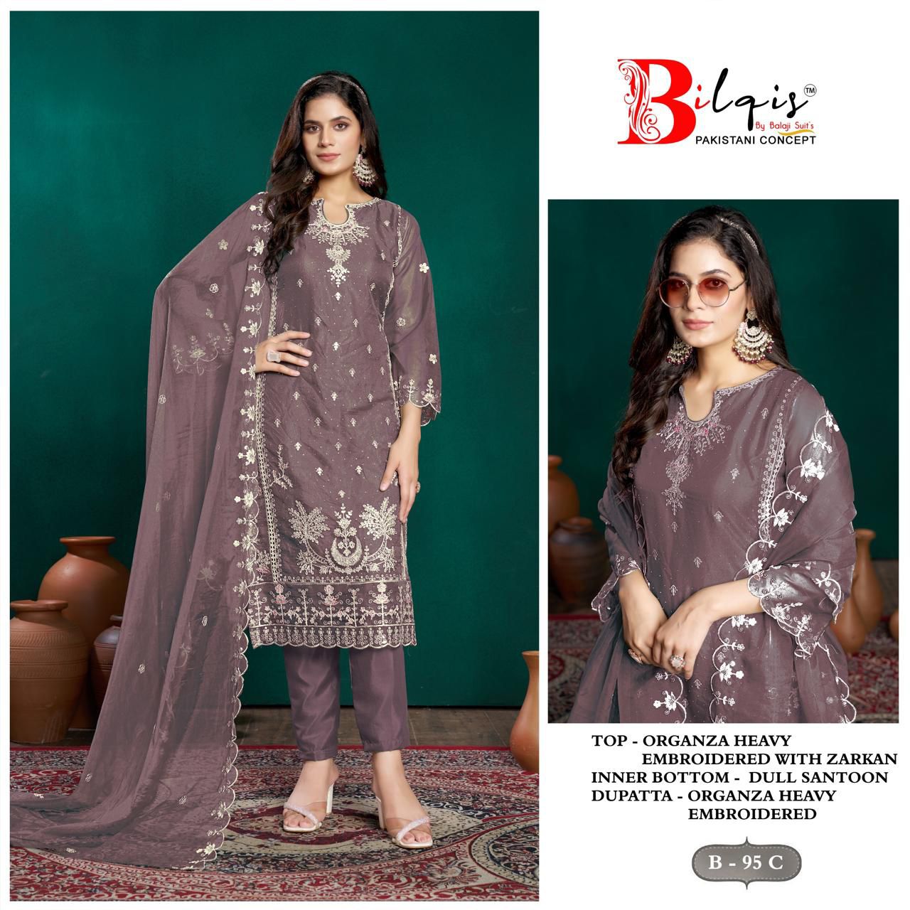 Bilqis B 95 A to D Organza Embroidery Pakistani Suits Wholesale Price In Surat
